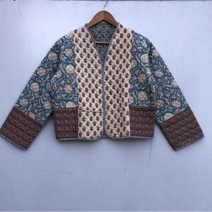 Patchwork Quilted Jacket - Blue and Cream